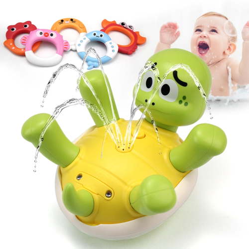 Rechargeable Turtle Bath Toy for Toddlers, Water Sprinkler & Spinning Fountain with 5 Colorful Rings  Baby Bathtub Pool Toy, Safe ABS, Gifts for 3+ Year Old Boys Girls