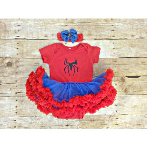 Spiderman inspired Superhero Halloween dress pettiskirt Tutu dress/bodysuit, headband, outfit. Baby, toddler Nb-24 months