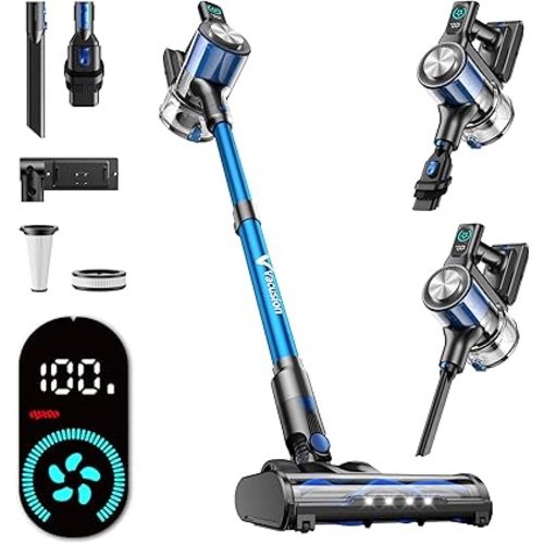 Cordless Vacuum Cleaner, 8-in-1 Cordless Stick Vacuum Cleaner with 3 Suction Modes, Up to 45mins Runtime, Rechargeable, Self-Standing, Wireless Vacuum Cleaners for Home Pet Hair Carpet Car Hard Floor