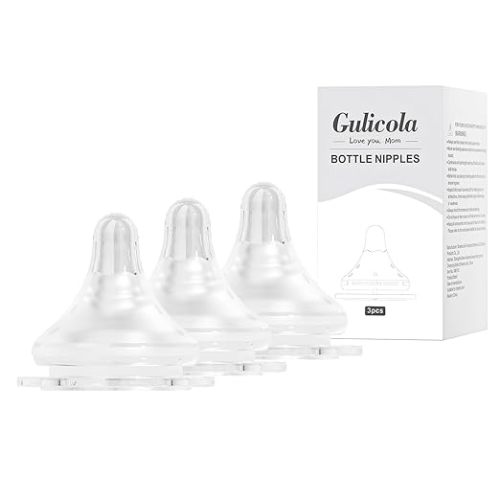 Gulicola Natural Flow Baby Bottle Silicone Nipple Level 0, Extra Slow Flow (SS), 0+ Months, 3 Counts (Pack of 1)