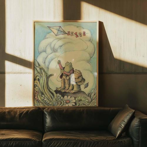 Frog and Toad Kite Poster | Arnold Lobel Vintage Storybook Wall Art | Cottagecore Nursery Decor | Framed Canvas Art Print