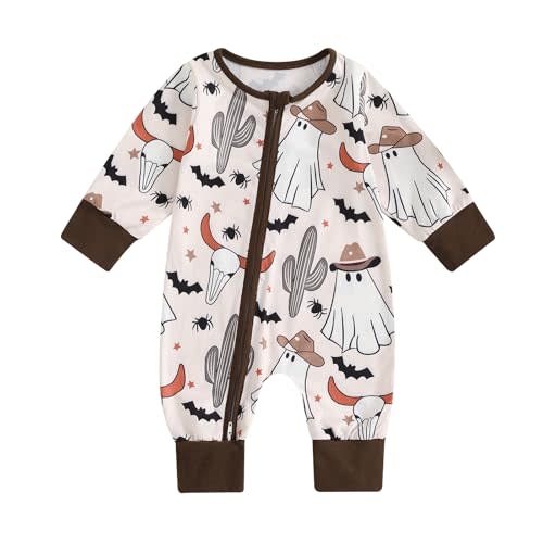 FIOMVA Baby Boy Girl Halloween Outfit Newborn Boo Pumpkin Romper Infant Long Sleeve Jumpsuit Western Fall Winter Clothes