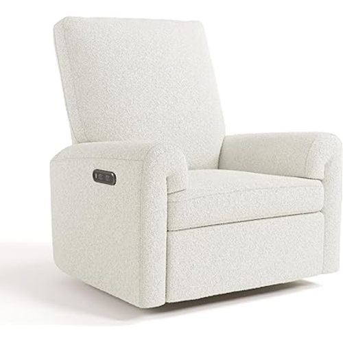 Storkcraft Sorrento Deluxe Power Recliner Swivel Glider (Ivory Boucle) – Premium Electronic Power Recliner for Nursery, Includes Dual-USB Charging Port with USB-A & USB-C, Nursery Glider Rocking Chair