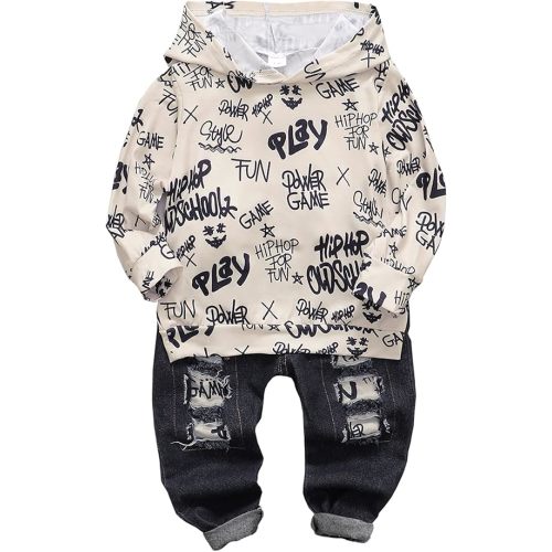 NZRVAWS Baby Boy Clothes Toddler Boy Outfit 2 3 4T 6 12 18 24 Month Fall Winter Hoodie Ripped Jeans Clothing