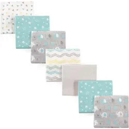 Luvable Friends Unisex Baby Cotton Flannel Receiving Blankets, Basic Elephant 7-Pack, One Size