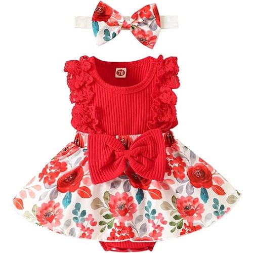 Baby Girl Clothes Newborn Romper Dress Infant Lace Ruffle Sleeveless Summer Outfits with Headband 0-12 Months