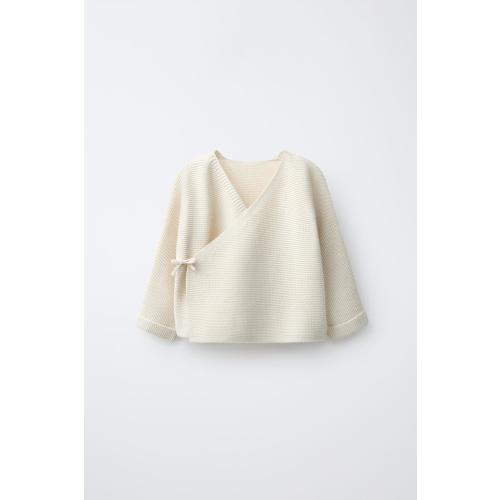LINKS KNIT WRAP JACKET - Ecru (1-3m)