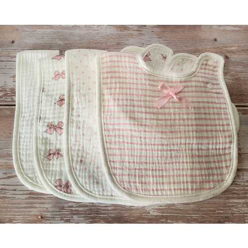 Set of 4 cotton absorbed baby bibs for infants, newborns.