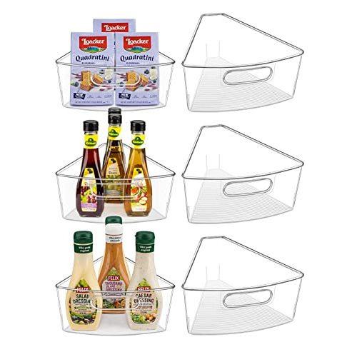 Lazy Susan Cabinet Organizer Bins for 26"/ 28"/ 32" Diameter Corner Organizer, Plastic Cabinet Storage Bin, 1/8 Wedge - Food Safe, BPA Free, with Non-Slip Pads (for 26" Diameter, 6 Pack)