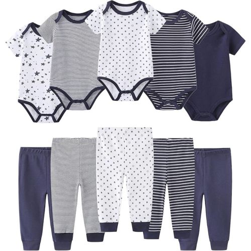 Baby Bodysuit and Pant Set 10-pcs Cotton Soft Newborn Boy Girl Clothes Outfits