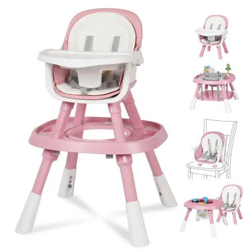 15-in-1 Convertible High Chair for Toddlers - BPA-Free Baby Chair with Building Block Table, 5-Point Harness, Easy Clean (6M-6Y, Pink)