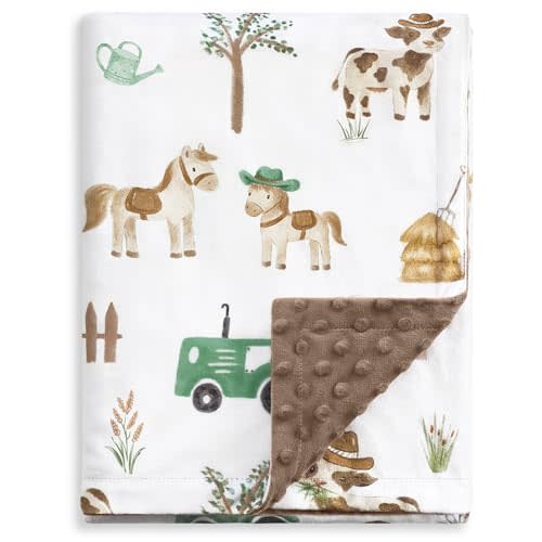 HOMRITAR Cows Baby Blankets for Boys, Super Soft Newborn Nursery Minky Blanket with Double Layer Dotted Backing, Cozy Printed Bed Throw Blanket, Farm Animals 30 x 40 Inch