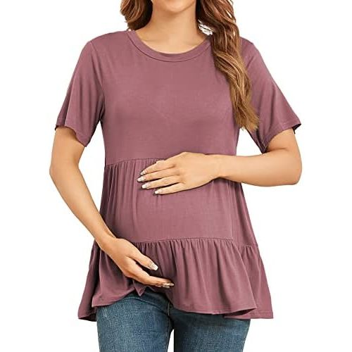 Xpenyo Women's Maternity T Shirts Short Sleeve Tiered Basic Casual Pregnancy Top