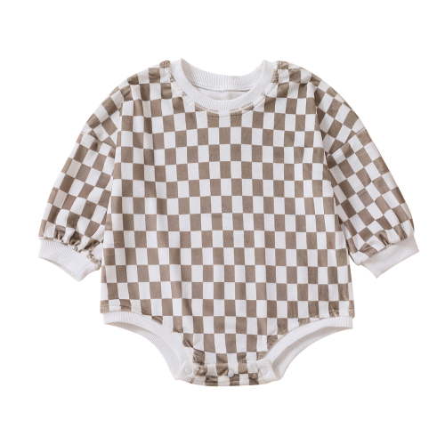 Autumn Baby Girls Boys Cute Romper 6M 12M 18M 24M Checkerboard Plaid Printed Long Sleeve Button Sweatshirt Jumpsuits