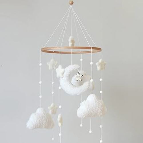 Boho Cloud Moon Crib Mobile Boho Baby Mobile for Crib Neutral Clouds, Moon & Stars Design Nursery Mobile for Boys & Girls