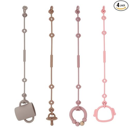 4pcs Toy Safety Straps, Socub Silicone Adjustable Baby Pacifier Teether Straps, Toddler Toy Bottle Harness Straps for Strollers, High Chair, Cribs, Bags, BPA Free