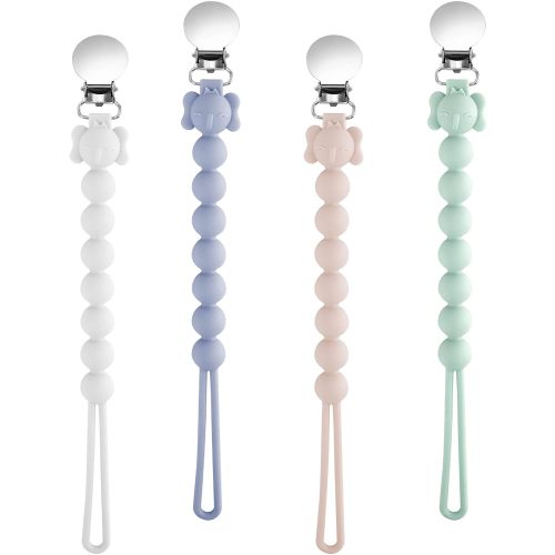 Baby Dummy Clip- BPA Free, 4PCS Personalised Food Grade Silicon Pacifier Clips Fits All Pacifiers, Soother Chain Baby Teething Toys for Newborn Baby Shower