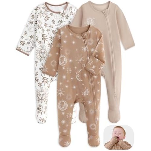 Baby Pajamas 100% Cotton Baby Sleepers for Newborn 0-3 3-6 6-9 Months 3Pcs Footie Pajamas Baby Boys Girls Clothes