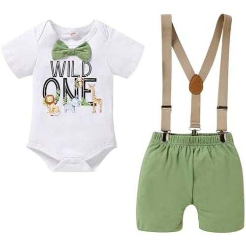 GRNSHTS Baby Boy Funny First Birthday Clothes Infant Boy Bow Tie Romper Bodysuit Cake Smash Outfits