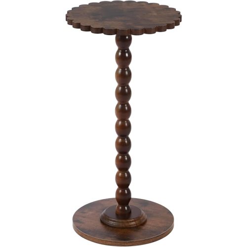 Novabright Round Side Table with Scalloped Edge Small Drink End Table with Solid Wood Legs Modern Accent Nightstand for Living Room Bedroom Corner Office
