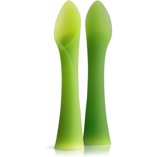 Olababy Silicone Baby Spoons, Baby Led Weaning, 2pk (Lime/Kale)