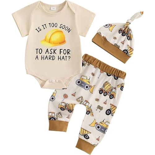 Baby Boy Clothes Letter Short Sleeve Romper Top&Pants Hat Newborn Going Home Fishing Pattern Outfits