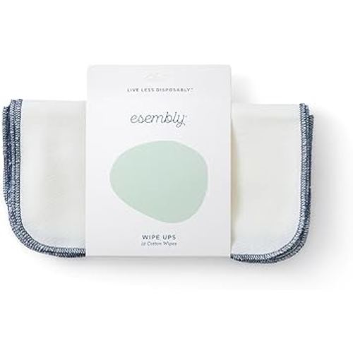 Esembly Wipe Ups, Organic Cotton Reusable Baby Wipes, Soft and Sturdy Washable Cloth Diaper Wipes, One Size, 12-pk