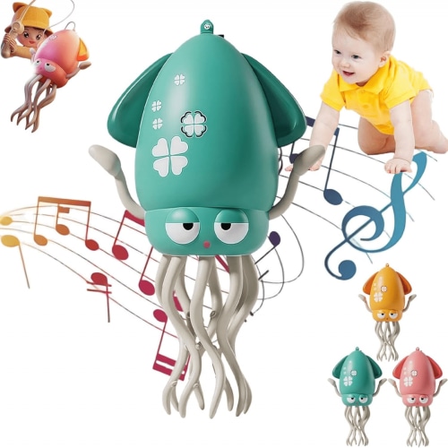 Dancing Octopus for Kids, Electric Auto-Avoid Crawling Dancing Squid Toys with Lights & Music, Tummy Time Toys Gifts for Toddlers Ages 1-3(Green)
