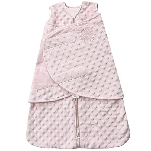 HALO Sleepsack Swaddle Plush Dot Velboa, 3-Way Adjustable Swaddle Blanket, TOG 3.0 for Cool Climates, Pink, Newborn, 0-3 Months