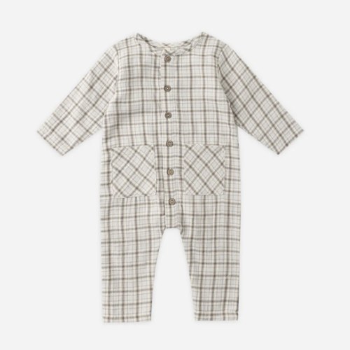 Pocketed Woven Jumpsuit - Blue Plaid