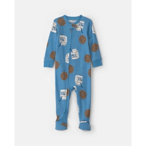 Baby Boy 1-Piece Milk & Cookies 2-Way Zip 100% Cotton Snug Fit Footed Pajama - Blue | Carter's