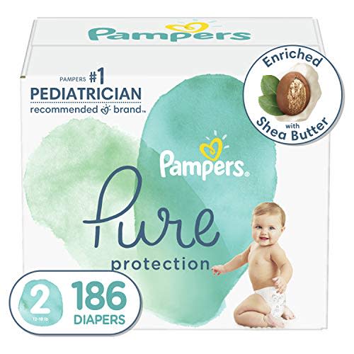 Diapers Size 2, 186 Count - Pampers Pure Protection Disposable Baby Diapers, Hypoallergenic and Unscented Protection, ONE MONTH SUPPLY (Packaging May Vary)