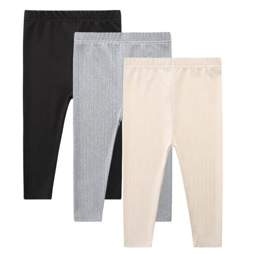 3 Pack Baby Girl Pants Set Solid Ribbed Toddler Girls Leggings for Infant Stretchy Fall Clothes