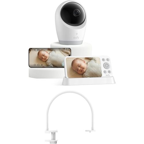 eufy Security E21 Baby Monitor with Baby Monitor Crib Mount, 4K UHD Camera, 5'' 720p Screen, Pan-Tilt and 8× Zoom, Dual Wi-Fi/Local Connection, 24/7 App Recording