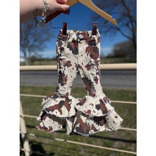 Cow Print Double Bell Bottom Jeans