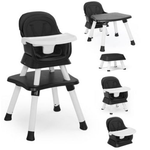 Kinder King 8 in 1 Baby High Chair, Coverts to Dining Booster Seat, Removable Tray & Double Seat Cover, Easy to Wipe, Black & White