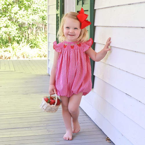 StrawberrySize 9M - Smocked Red Gingham Angel Sleeve Bubble