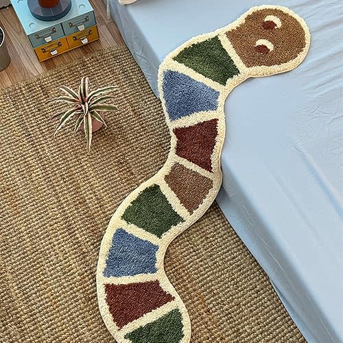 Soft Baby Nursery Rug Cute Rugs for Bedroom Girls Kids Rugs for Bedroom Toddler Soft Snake-Shaped Cute Rug Baby Room Decor, 47.2" x 13.8" (Colorful)