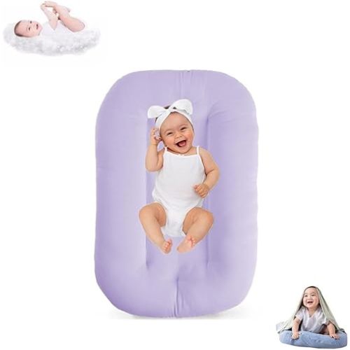 Baby Lounger for Infants Babies 0-12 Months, Bionic Organic Lounger, Soft Cotton Breathable Infant Floor Seats & Loungers for Newborn Baby Shower Gifts (Purple)