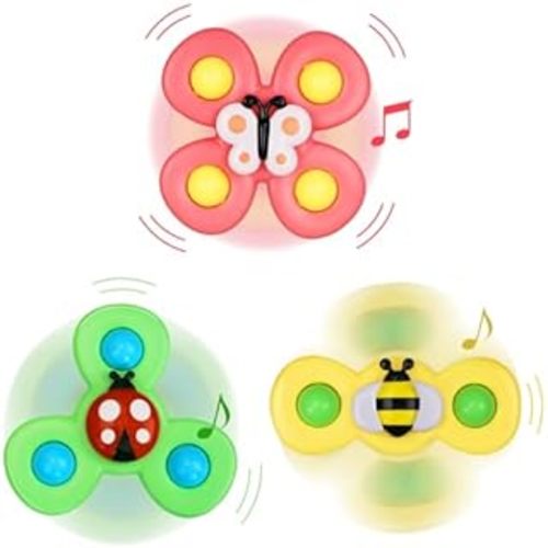 3PCS ALASOU Pop up Suction Cup Spinner Toys for 1 Year Old Boy Girl|Novelty Spinning Tops Bath Toys for Kids Ages 1-3|Sensory Toys for Toddlers 1-3 Year Old Boy Birthday Gift