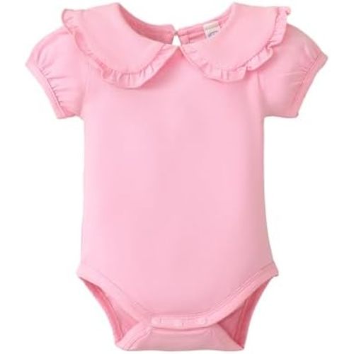Magic Park 0-24M Infant Girl Puff Sleeve Bodysuit Baby Peter Pan Collar Romper Toddler Ruffle Jumpsuit Casual Tops