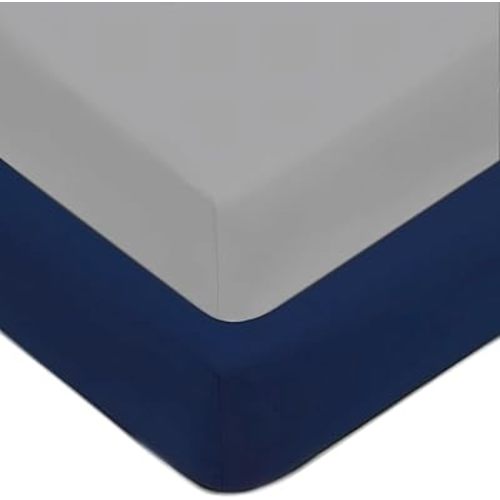American Baby Company 2 Pack Fitted Crib Sheets 52x28, Gray/Navy