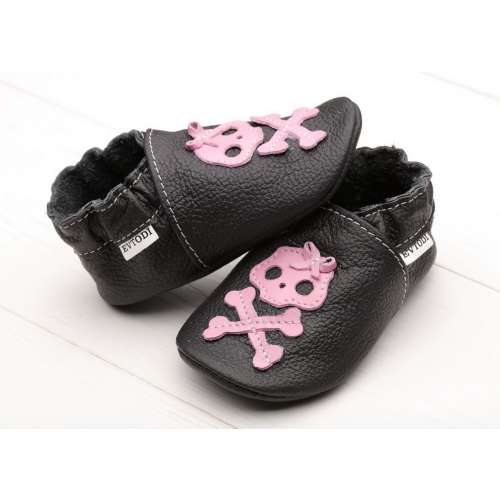 Black&Pink Skull Baby Shoes, Halloween Baby Shoes/Booties, Baby Moccasins, Soft Sole Toddlers Shoes, Leather Infant Shoes, Girl Shower Skull