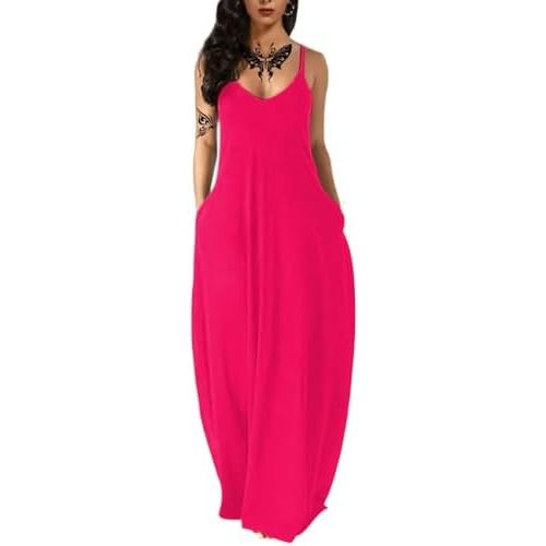 Women's Summer Maxi Dress Long Dress Casual Boho Sleeveless Strap Smocked Tiered Long Beach Sun Dresses