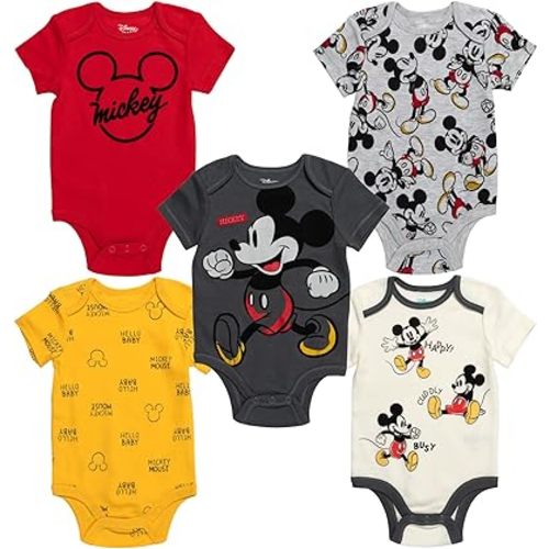 Disney Baby 5-Pack Short Sleeve Bodysuits Newborn to Infant