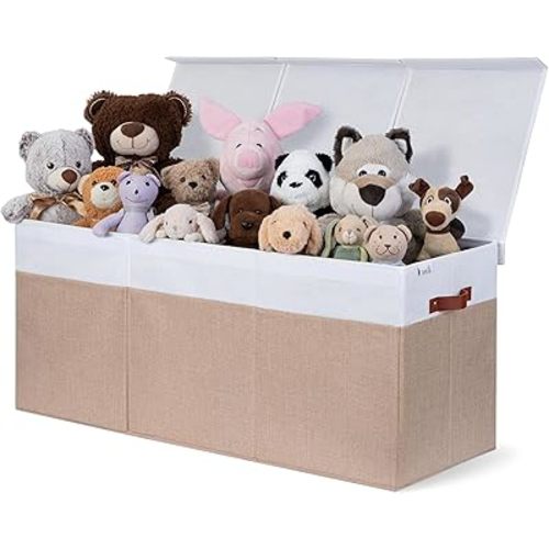 SoftOwl Extra Large Toy Storage Organizer with Lid - Sturdy, Collapsible Toy Chest Storage Box Design - Toys Bin with Dividers for Kids, Nursery, Bedroom, Playroom 37"x16"x14"