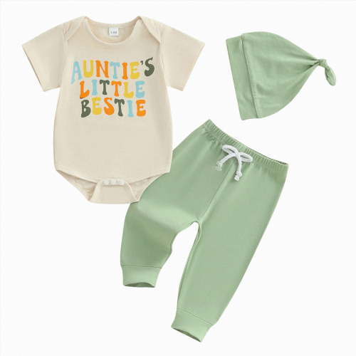 CAUYDY Newborn Clothes Baby Boy Layette Set Romper Pants Warm Hat 3-Pieces Infant Shower Gift Preemie Fall Winter Spring Summer Pjs Set (Sizes 0-3 Months,Green)