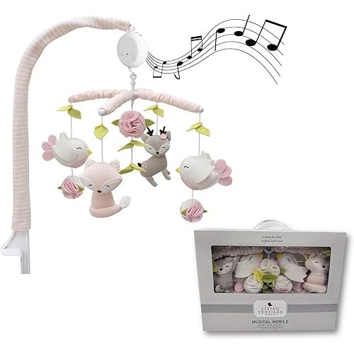 Living Textiles Baby Musical Mobile - Ava Birds | Crib Toy, Knitted Woodland Characters, Nursery Decor, Calming Soother with 12 Lullabies Essential and Perfect Toy for Boys Girls