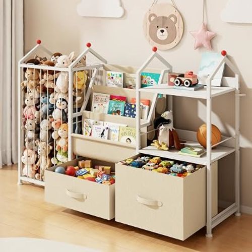 Kids Bookshelf and Toy Storage Organizer, Stuffed Animal Storage