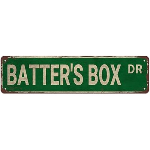 Vintage Batter's Box Dr Street Sign Aluminium Metal Sign Baseball Decor Boy's Baseball Gifts Funny Wall Decor for Home Bedroom Man Cave - 16x4 Inch Indoor/Outdoor